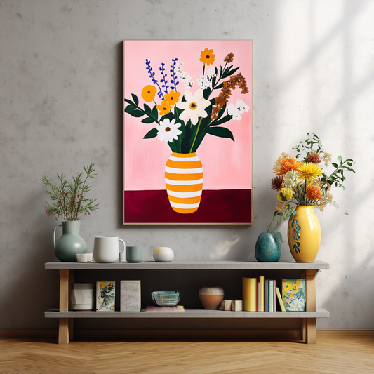 Orange Floral Vase Wall Art – Modern Botanical Print