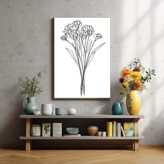 Minimalist Line Flower Art | Black & White Print