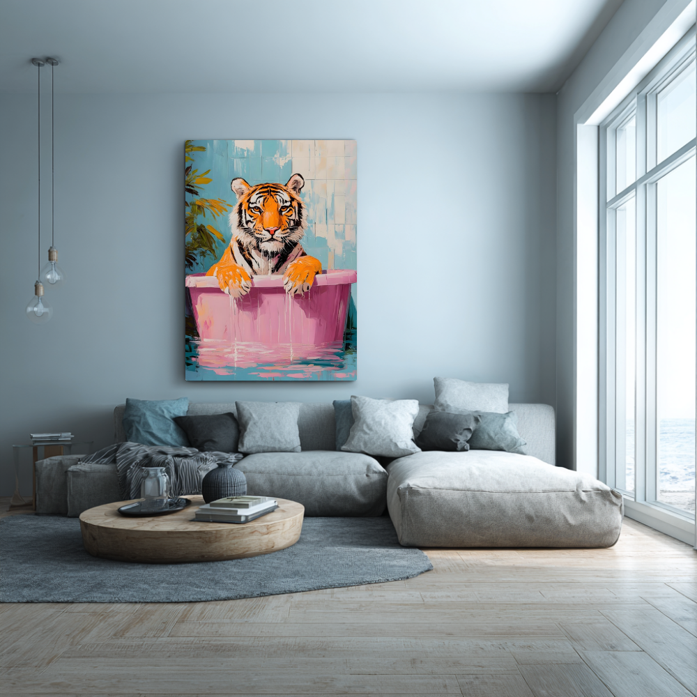 Tiger in Bath Wall Print | Colourful Modern