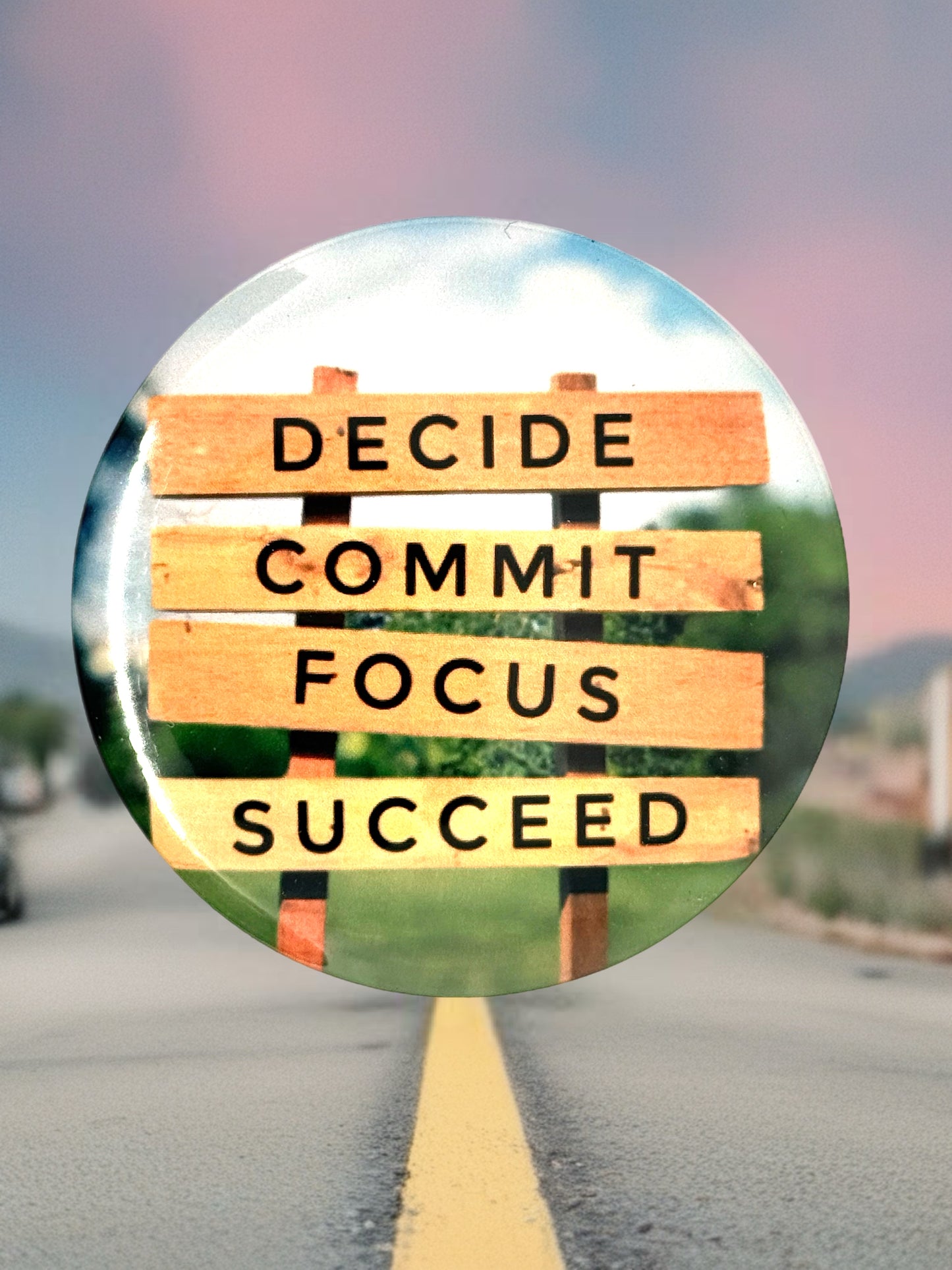 Decide, Commit, Focus, Succeed, Pin | Motivational Badge