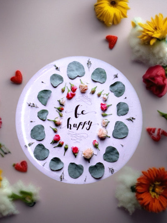 Be Happy Floral Pocket Mirror | Inspirational Mirror