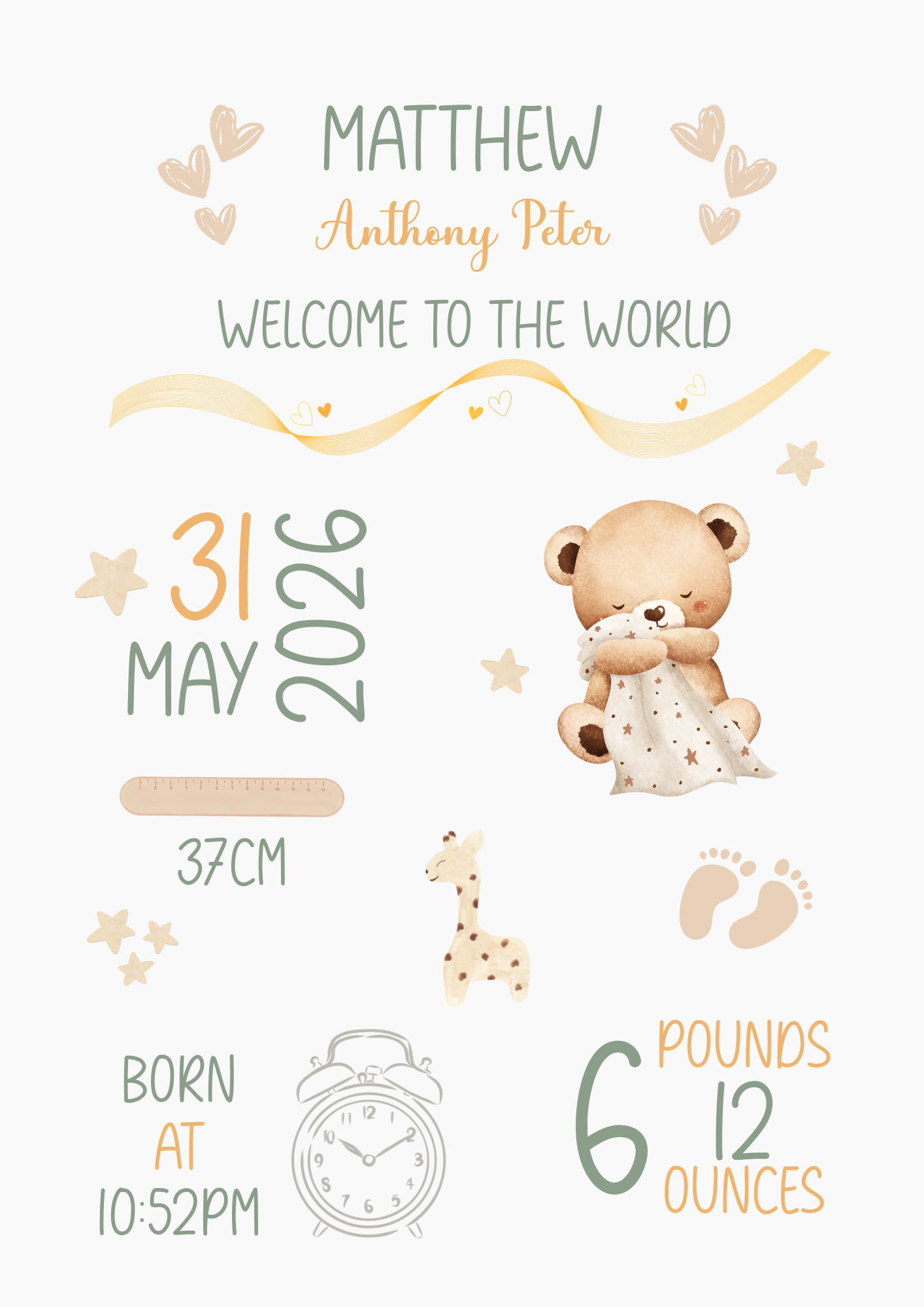 Personalised Baby Birth Print | Custom Nursery Wall Art Gift