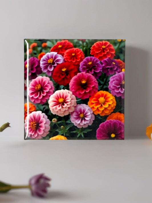 Colourful Zinnia Flower Fridge Magnet | Bright Floral Kitchen Décor