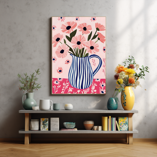Pink Floral Vase Print | Botanical Wall Art