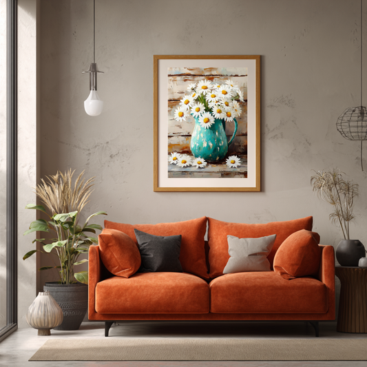 Daisy Jug Wall Art | Rustic Floral Print