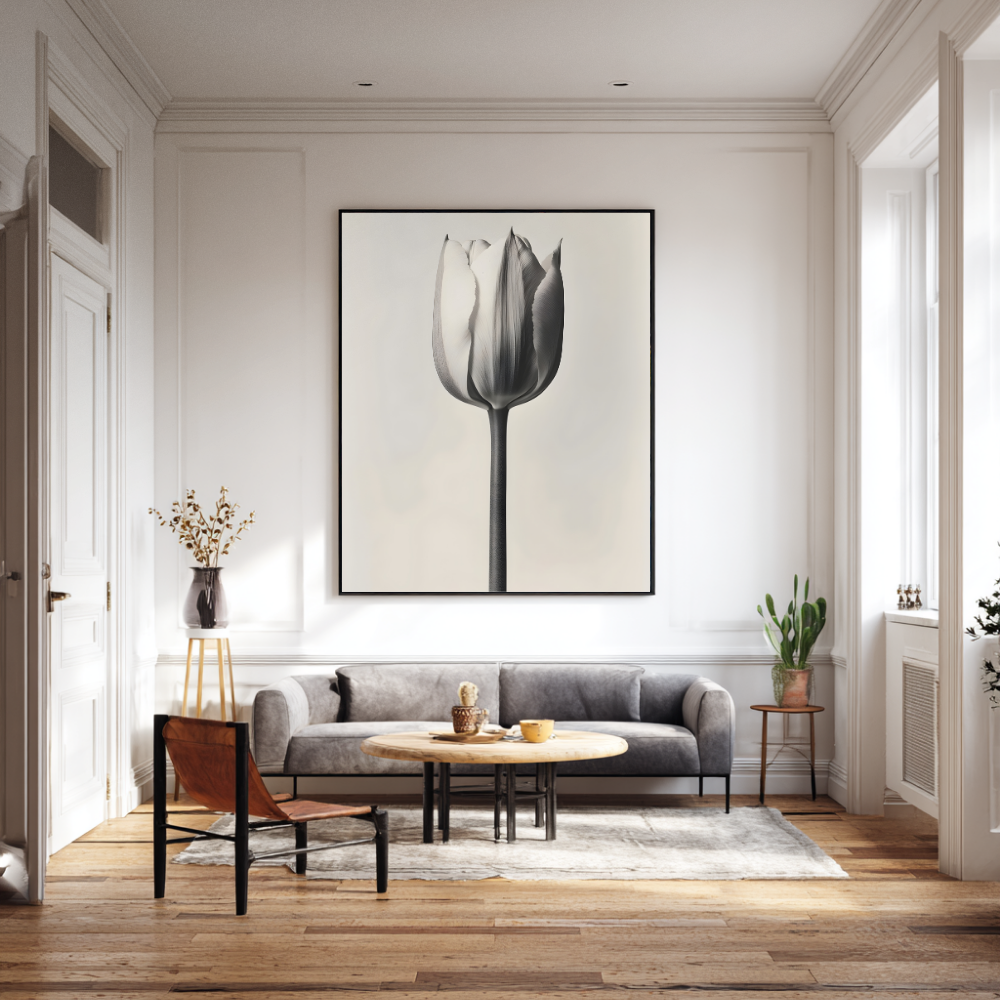 Monochrome Tulip Wall Art | Minimalist Floral Print