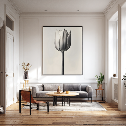 Monochrome Tulip Wall Art | Minimalist Floral Print