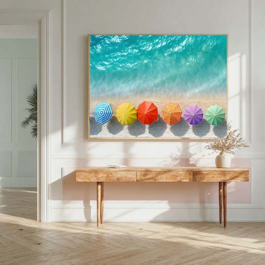 Umbrellas on Beach Print | Colourful Modern Art