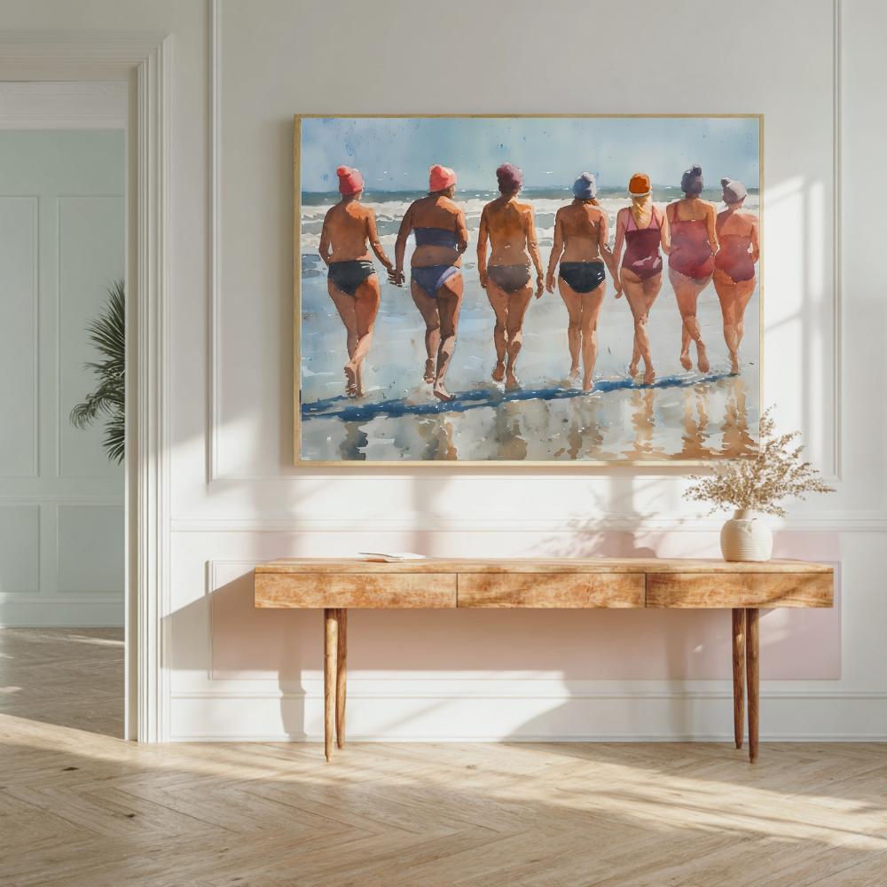 Ladies on Beach Print | Colourful Modern Art