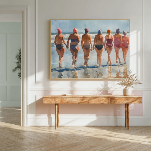 Ladies on Beach Print | Colourful Modern Art