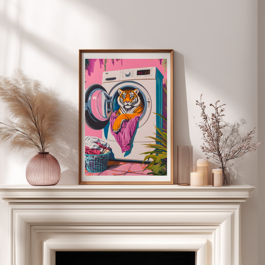 Tiger in Washing Machine Wall Art | Colourful Modern Print