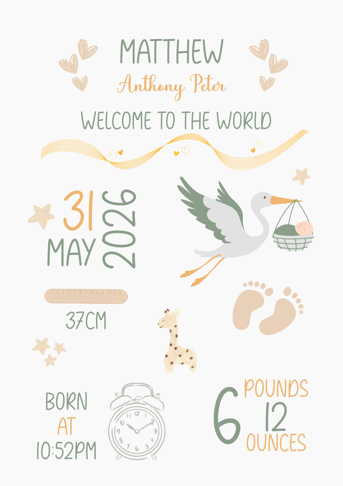Personalised Baby Birth Print | Custom Nursery Wall Art Gift