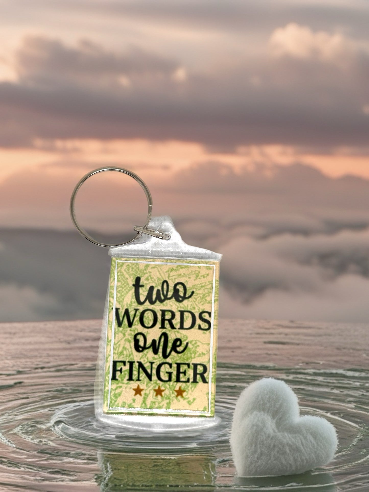 Two Words One Finger | Funny/Rude Acrylic Keyring | Novelty