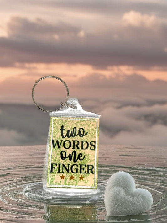 Two Words One Finger | Funny/Rude Acrylic Keyring | Novelty