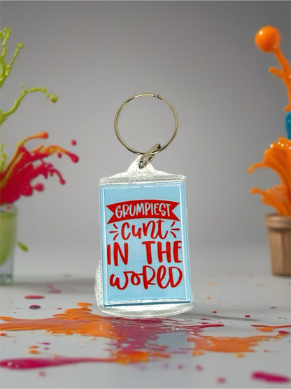 Grumpiest C*unt In The World | Funny/Rude Acrylic Keyring | Novelty