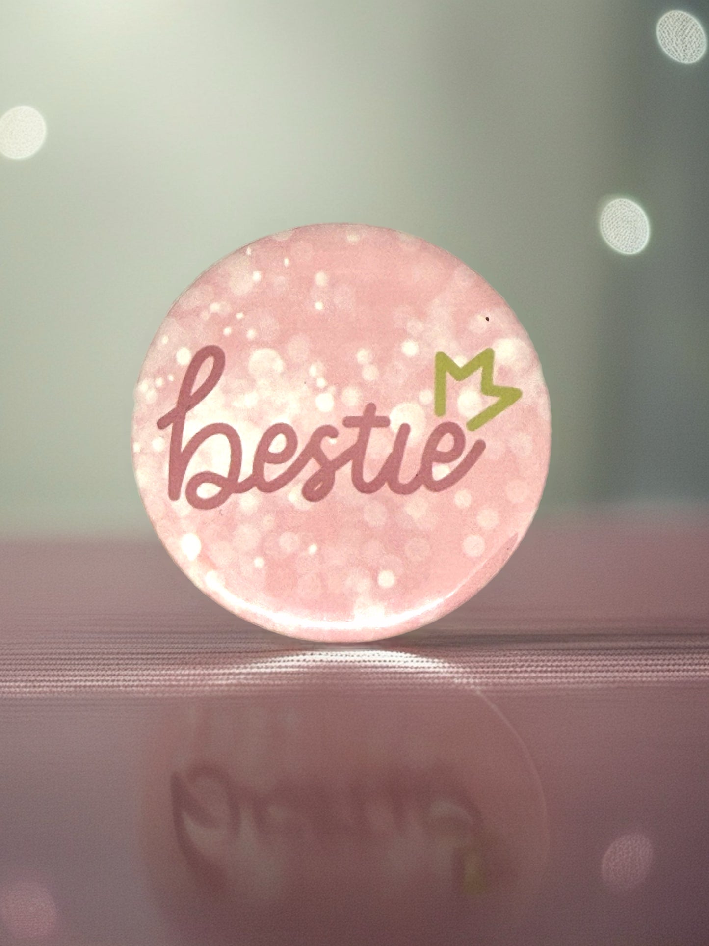Bestie Pink Pin Badge | Cute Friendship Mirror or Pin Badge Gift for Best Friends