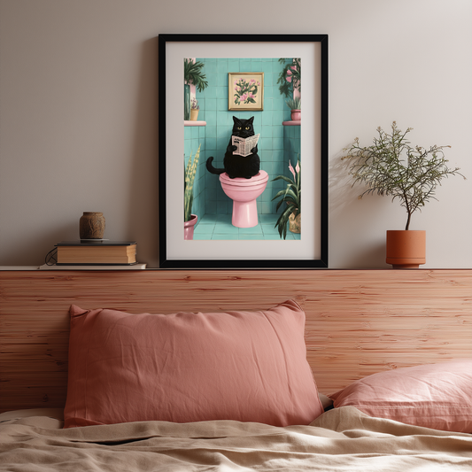 Cat on Toilet Wall Art | Colourful Modern Print