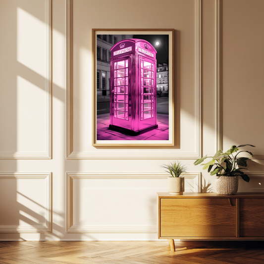 Pink Telephone Box Wall Art | Colourful Modern Print