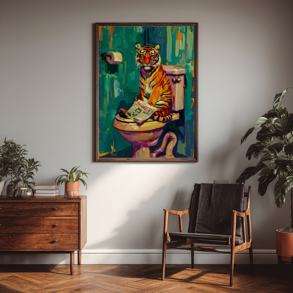 Tiger on Toilet Wall Art | Colourful Modern Print