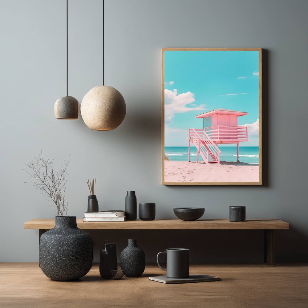 Beach Hut Wall Art | Colourful Modern Print