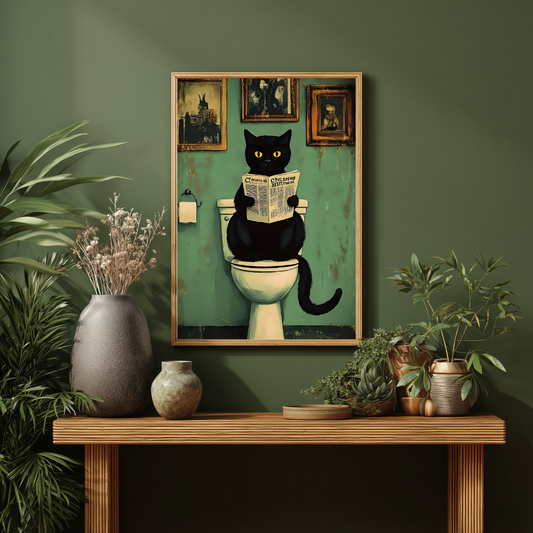Cat on Toilet Wall Art | Colourful Modern Print