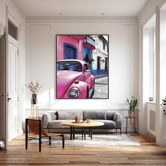 Pink VW Beetle Wall Art | Colourful Modern Print