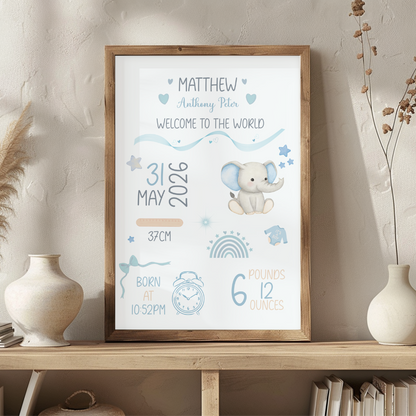 Personalised Baby Boy Birth Print | Custom Nursery Wall Art Gift