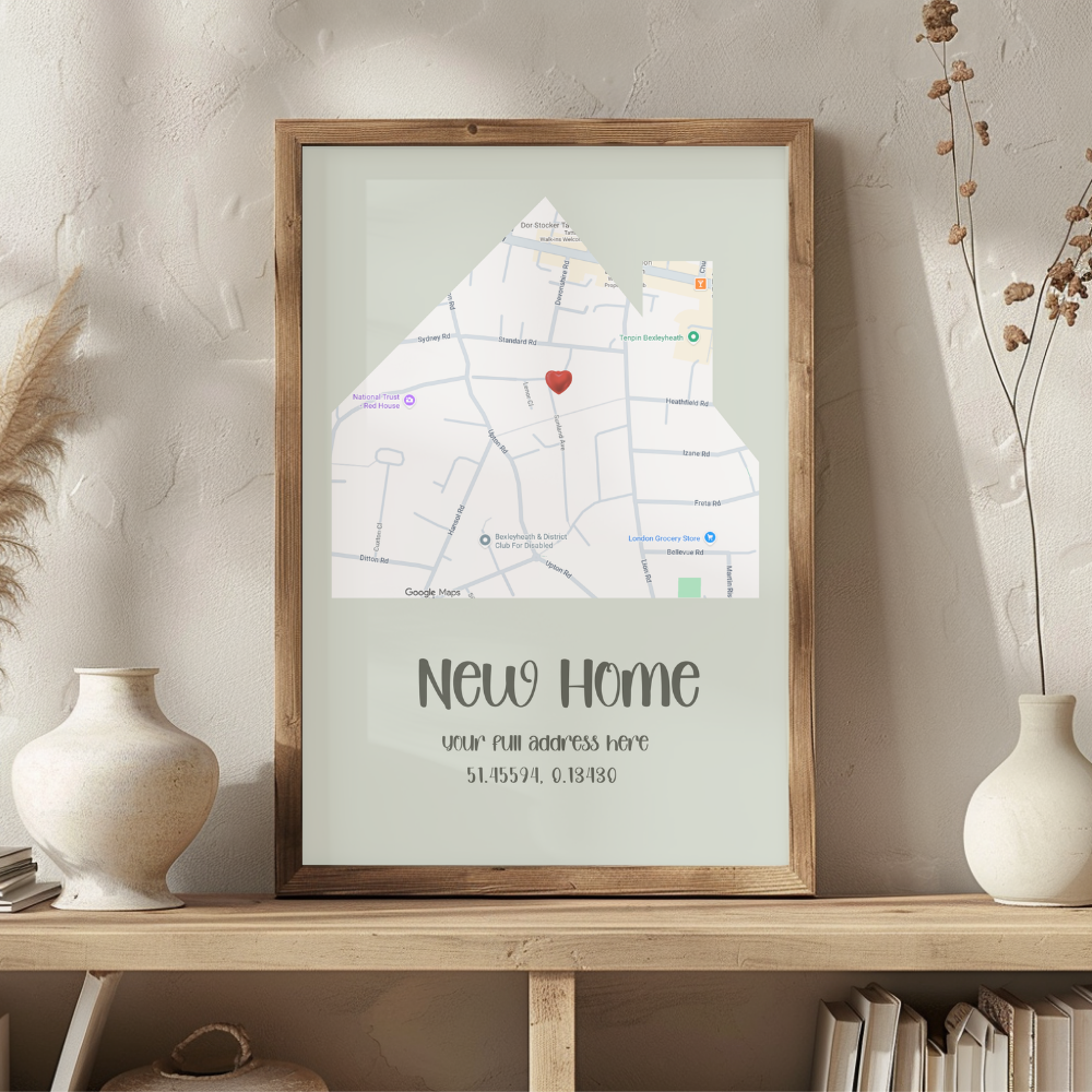 Personalised New Home Map Print | Custom House Wall Art